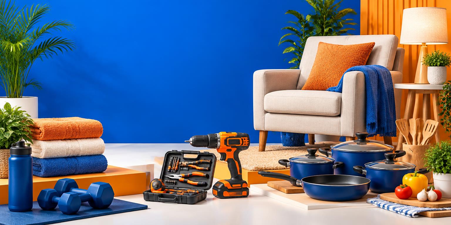 Seleção de produtos para casa, cozinha, ferramentas e bem-estar